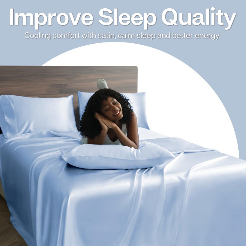 MR&HM Satin Pillowcase for Hair and Skin, Silk Satin Pillowcase 2 Pack, Queen Size Pillow Cases Set of 2, Silky Pillow Cover with Envelope Closure (20x30, Light Blue) - Image 5